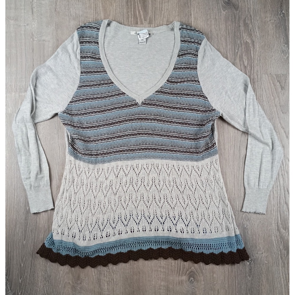 American Rag Cie 2X Boho Striped Pointelle Knit Sweater Tunic Y2K Fairycore